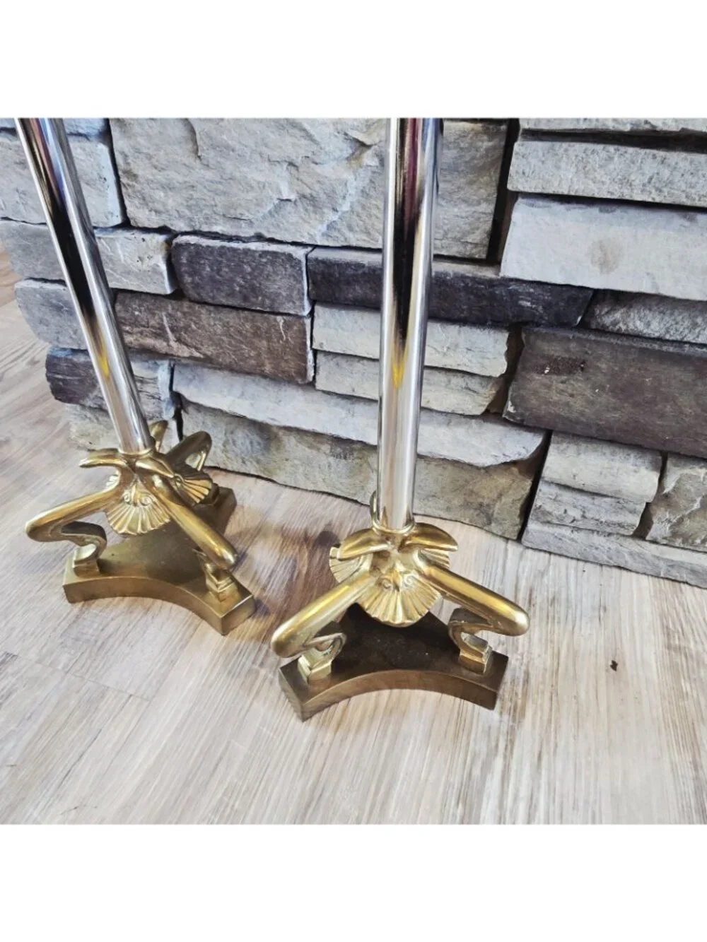 2 Art Nouveau Large Candlesticks Candle Holders Two Tone Brass & Silver 22